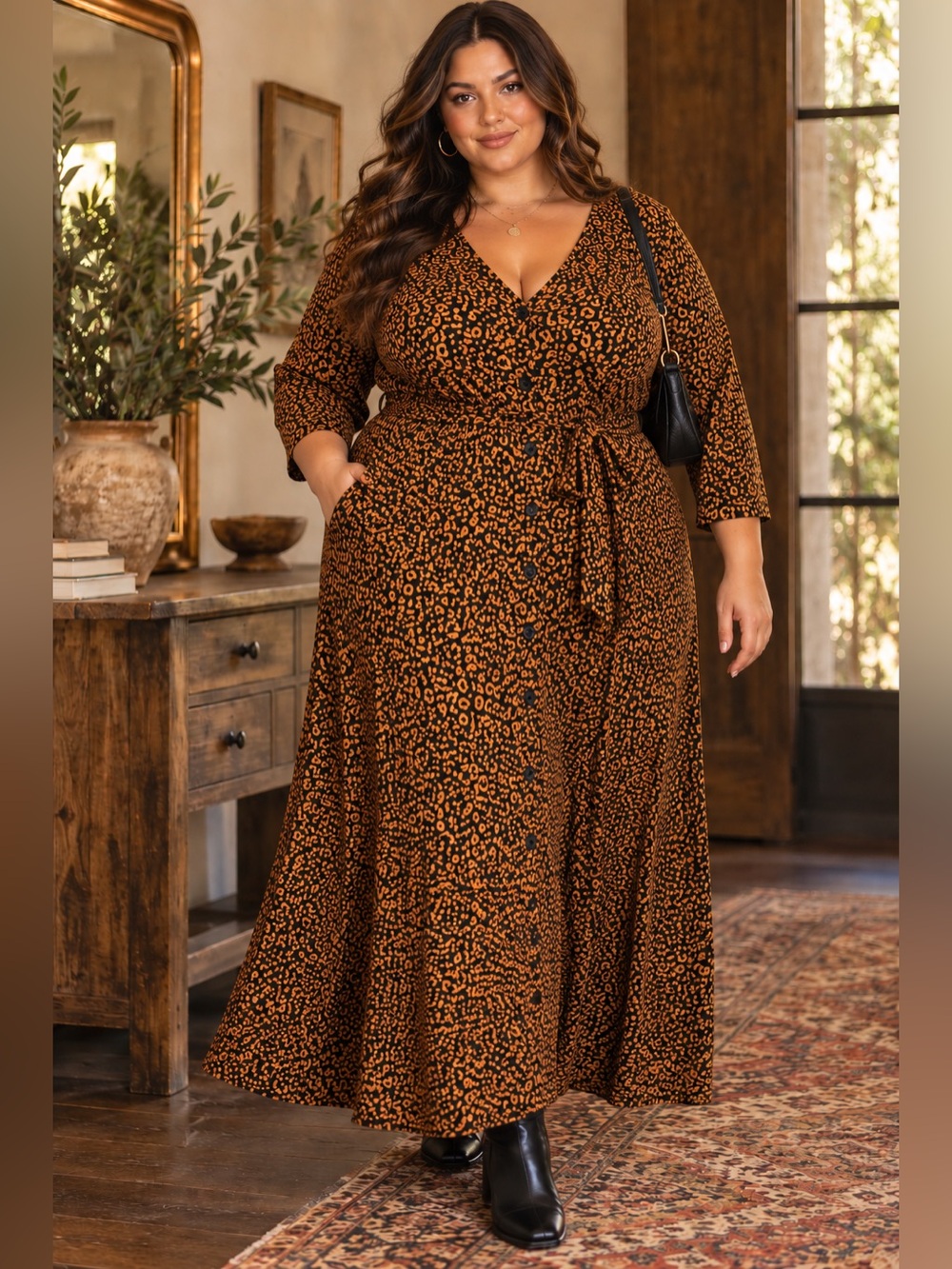 Boden • Leopard Print Fleur Button Front Jersey Dress 20/22L